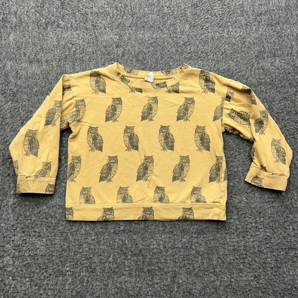 Kate Quinn Shirt Kids Owl Bird‎ Size 5Y Long Sleeve Mustard Yellow